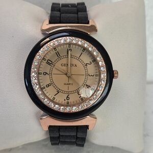 Geneva Women's Watch with Black Band and Gold Dial